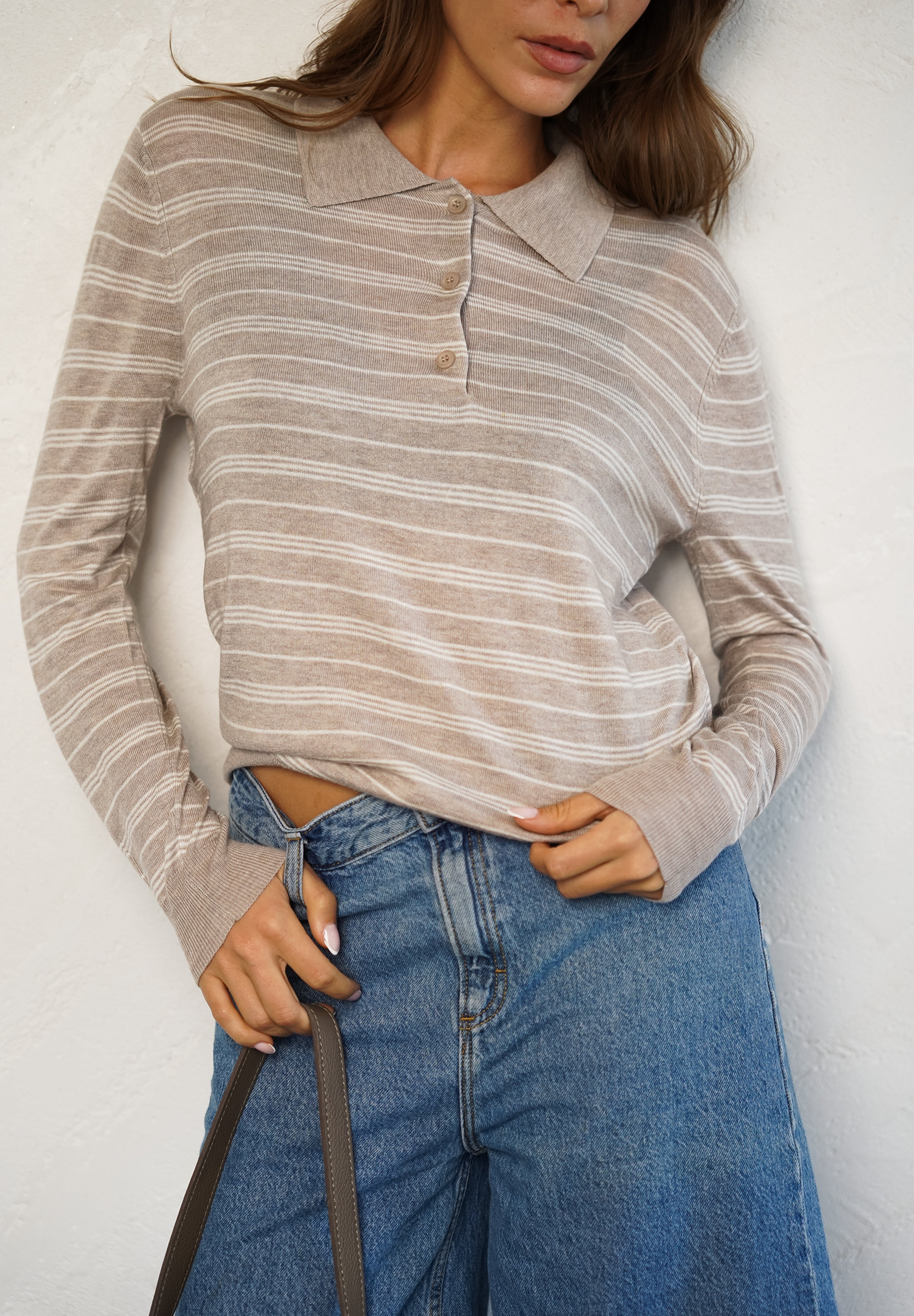 סריג פולו פסים בז