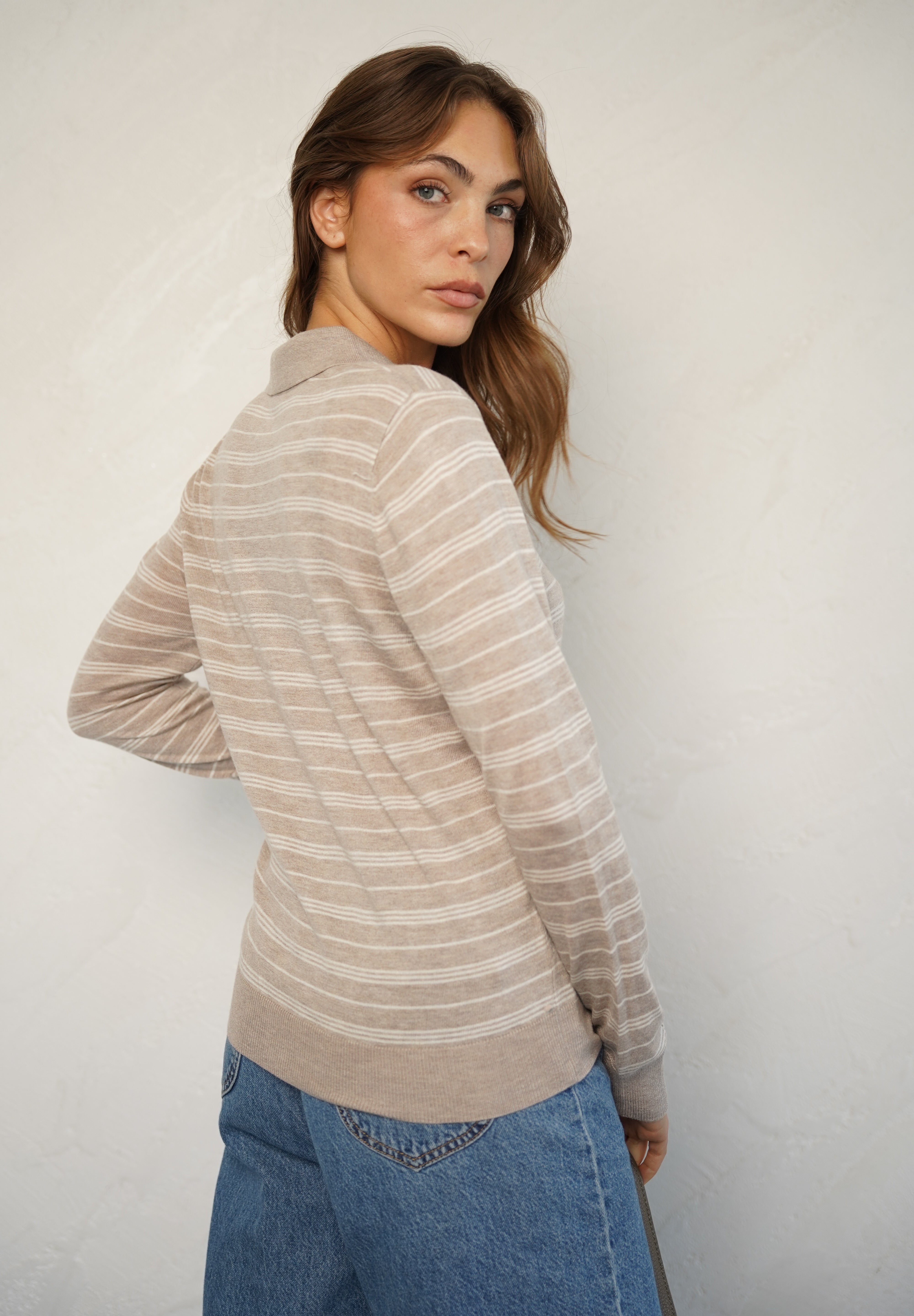 סריג פולו פסים בז