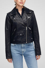 מעיל עור שחור SEMEE LEATHER JACKET