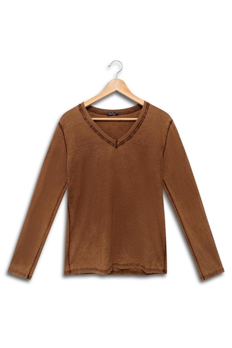 חולצת אלכס V שרוול ארוך חום