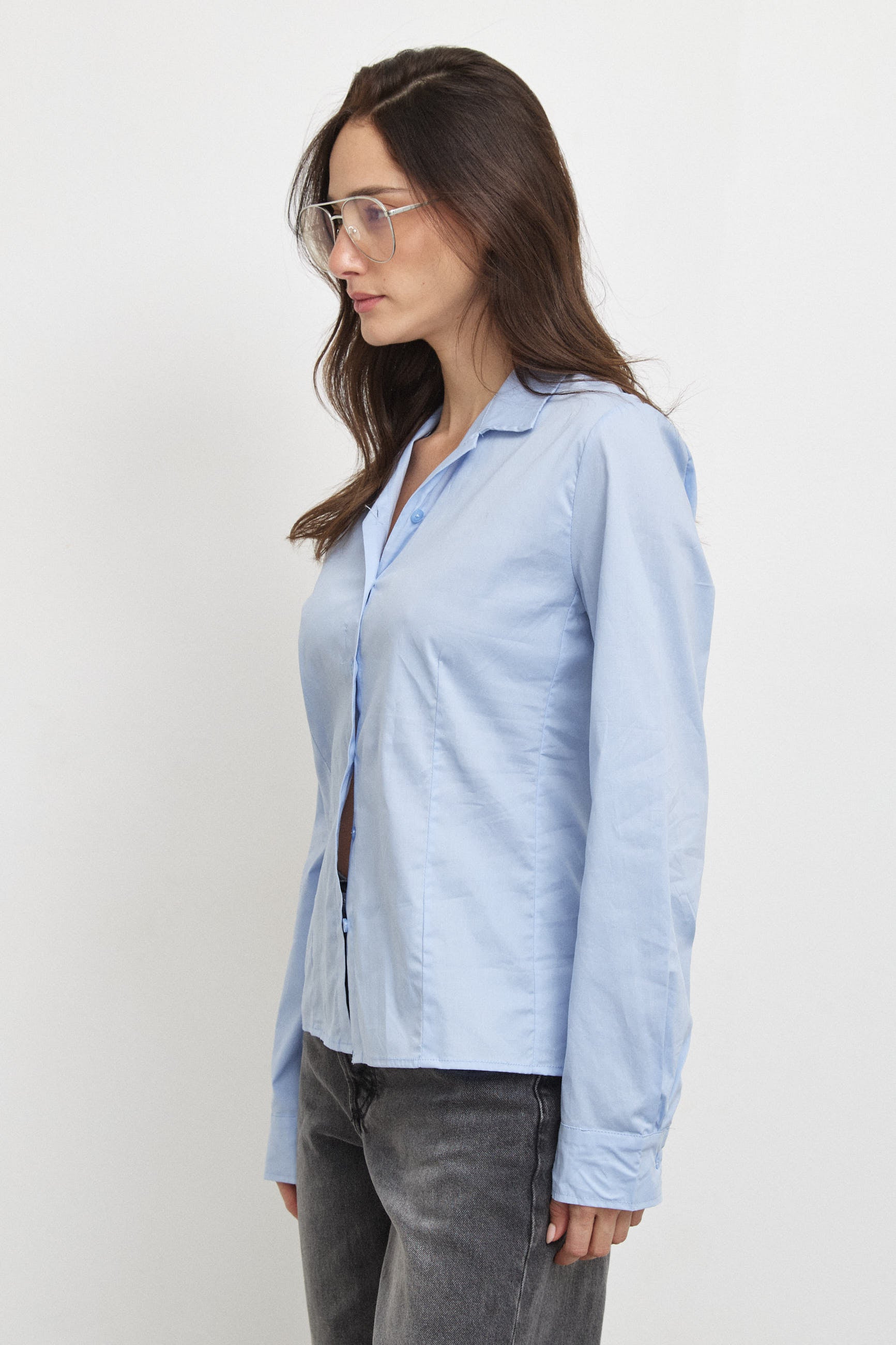 חולצה מכופתרת כותנה תכלת