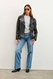 מעיל עור שחור‏ HARPER JACKET BLACK STONE