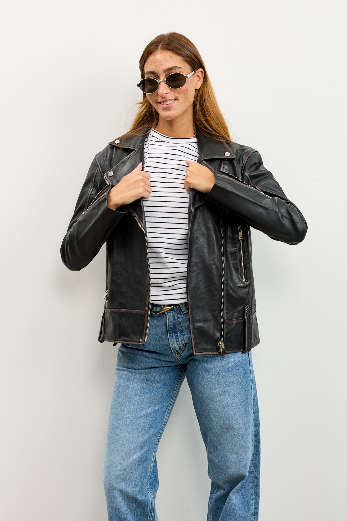 מעיל עור שחור‏ HARPER JACKET BLACK STONE