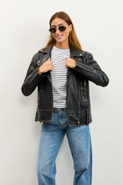 מעיל עור שחור‏ HARPER JACKET BLACK STONE