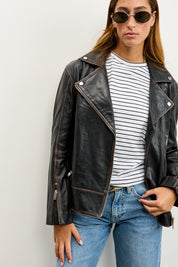 מעיל עור שחור‏ HARPER JACKET BLACK STONE