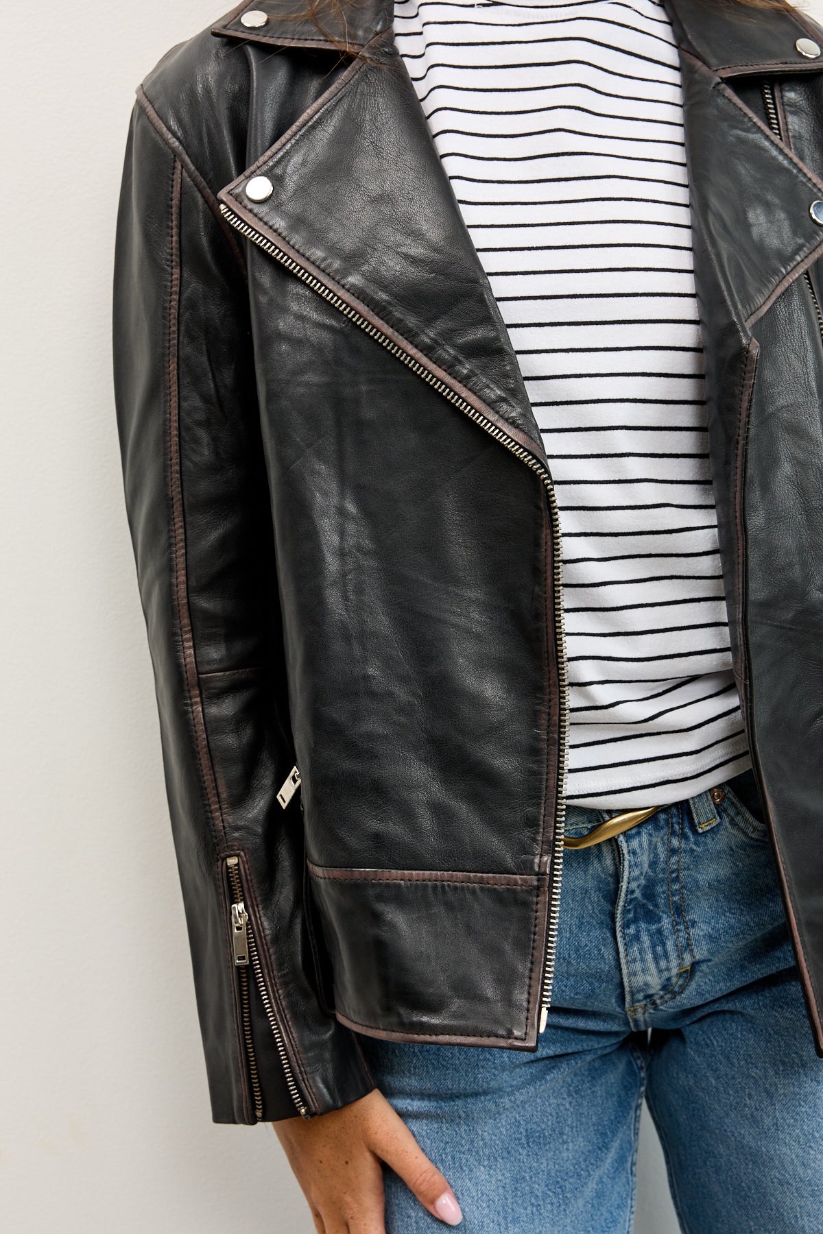 מעיל עור שחור‏ HARPER JACKET BLACK STONE