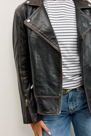 מעיל עור שחור‏ HARPER JACKET BLACK STONE