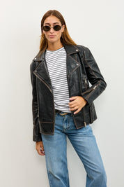 מעיל עור שחור‏ HARPER JACKET BLACK STONE