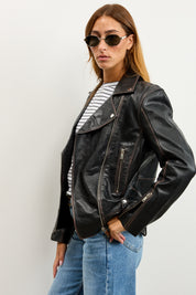 מעיל עור שחור‏ HARPER JACKET BLACK STONE