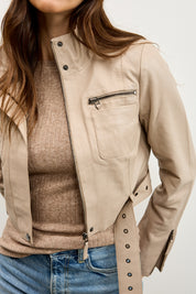 מעיל עור בז׳ MIA JACKET