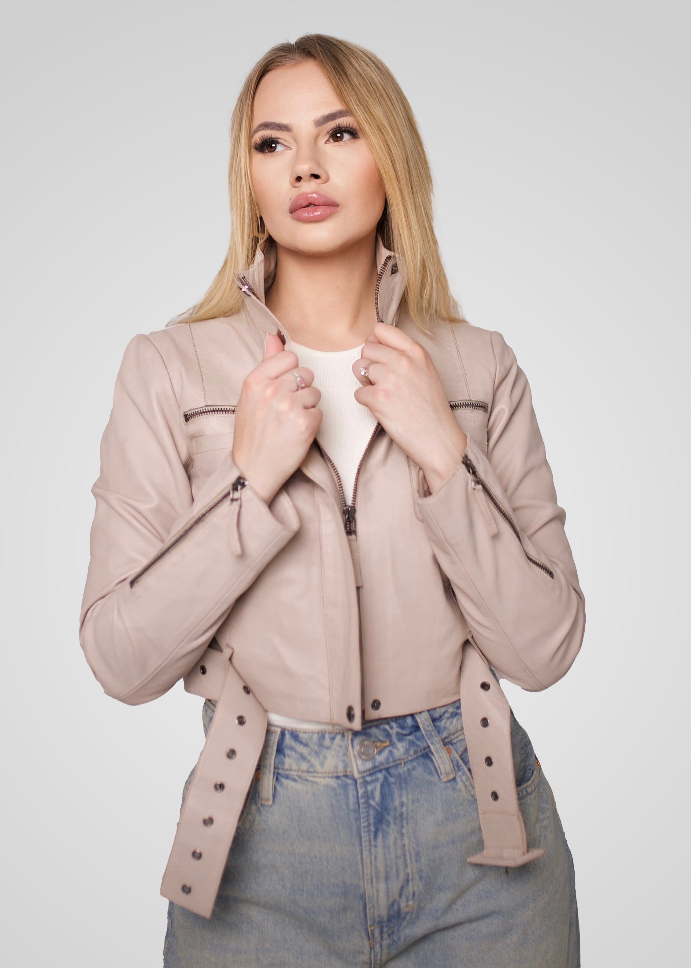 מעיל עור בז׳ MIA JACKET