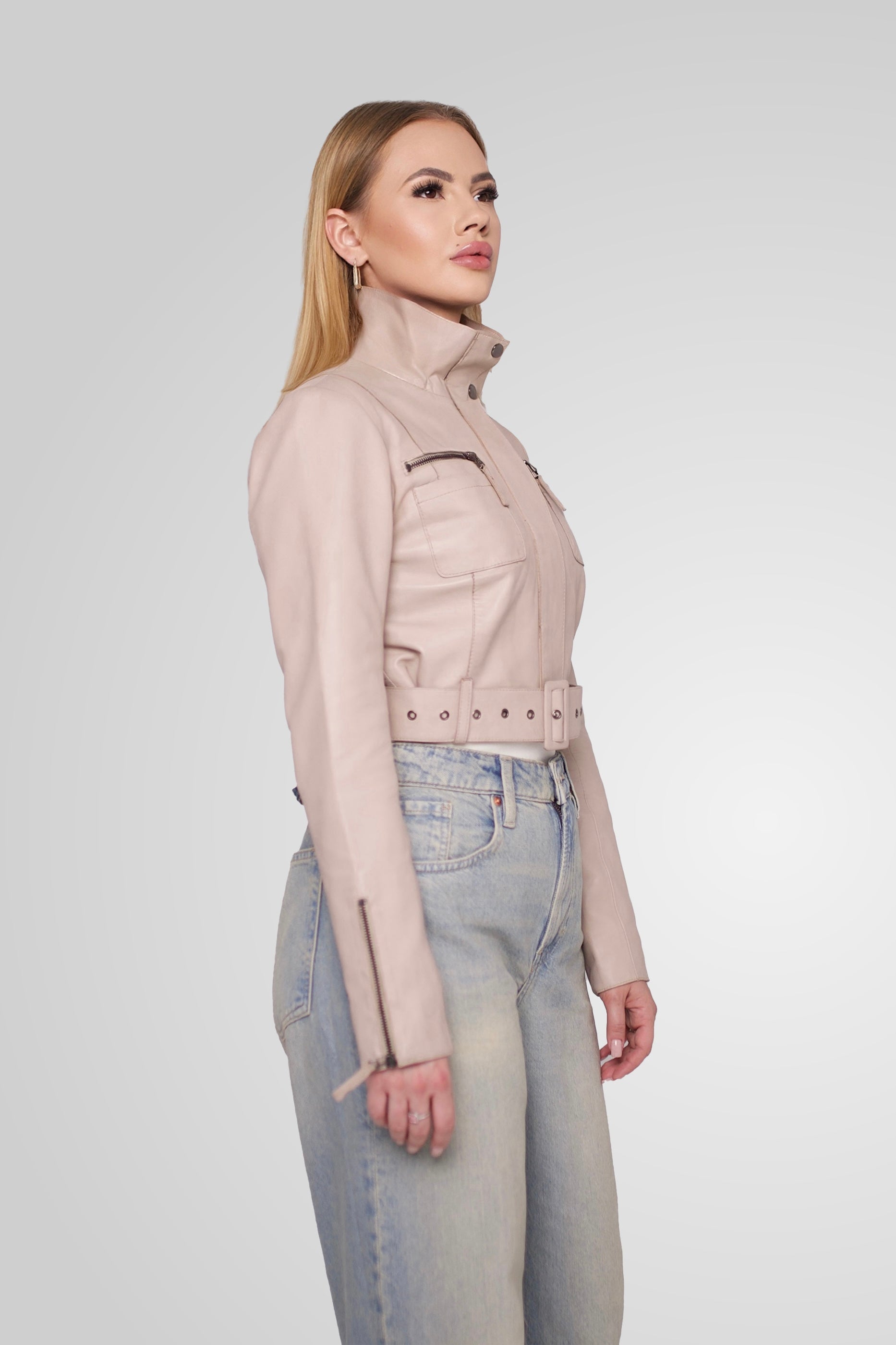 מעיל עור בז׳ MIA JACKET