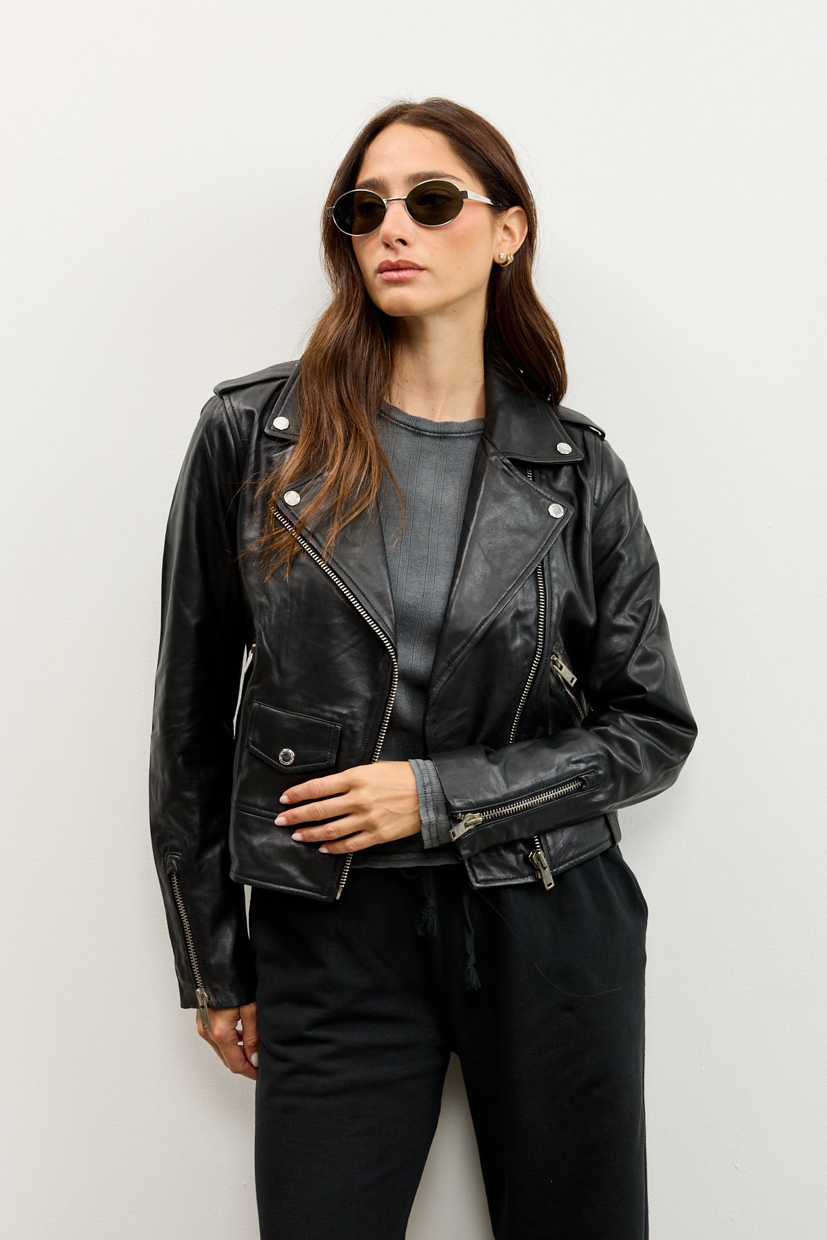 מעיל עור שחור SEMEE LEATHER JACKET