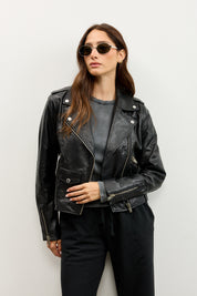 מעיל עור שחור SEMEE LEATHER JACKET