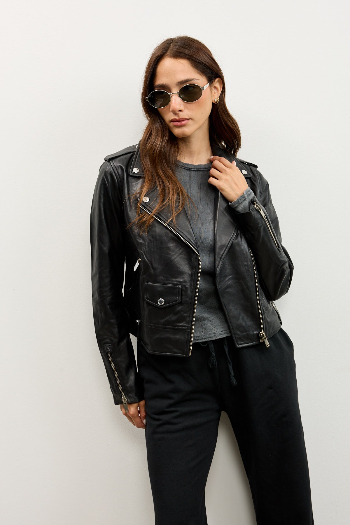 מעיל עור שחור SEMEE LEATHER JACKET