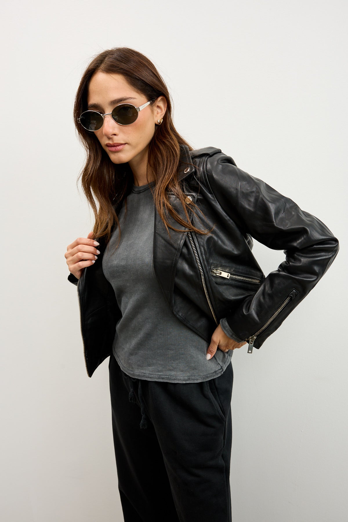 מעיל עור שחור SEMEE LEATHER JACKET