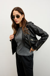 מעיל עור שחור SEMEE LEATHER JACKET