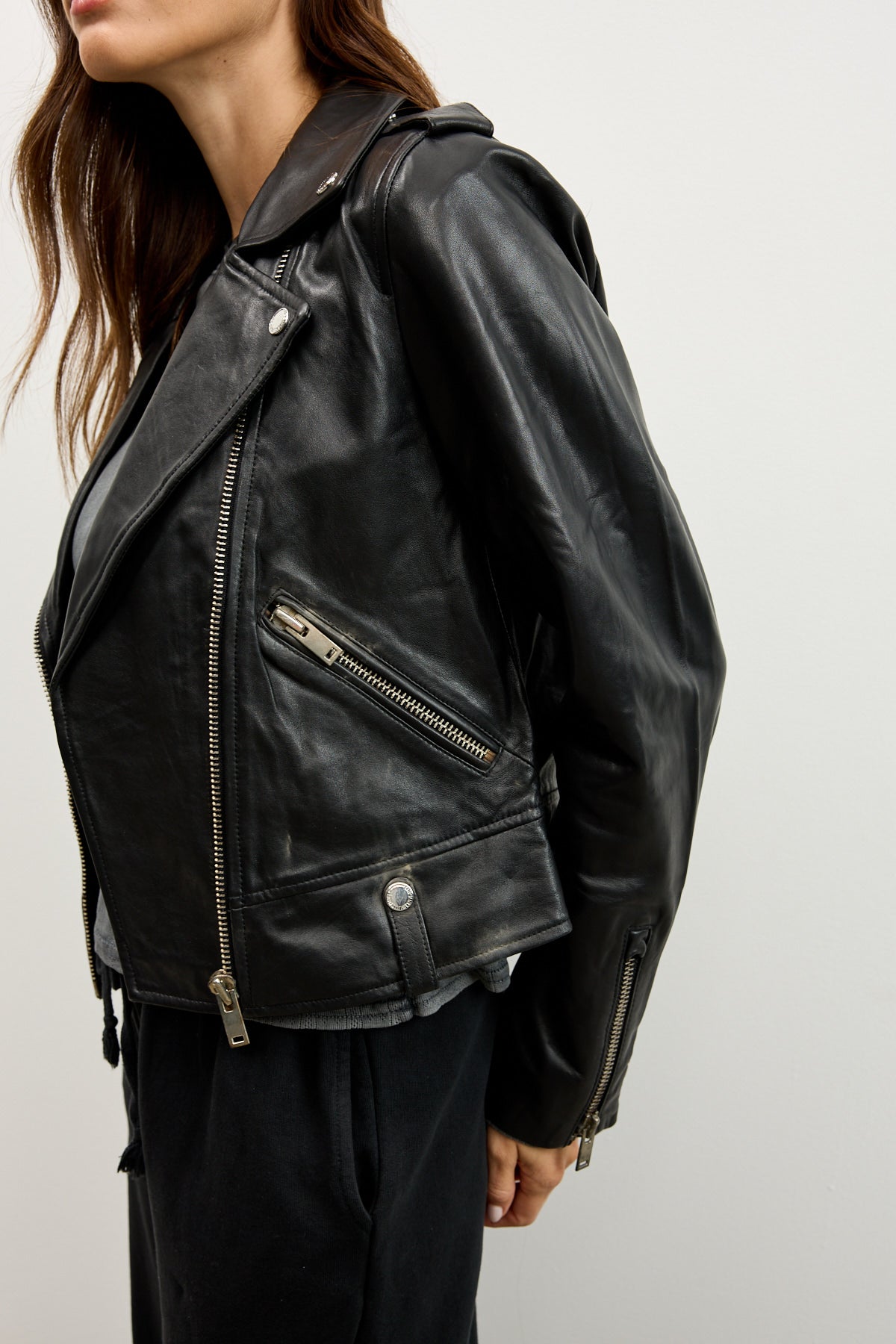 מעיל עור שחור SEMEE LEATHER JACKET