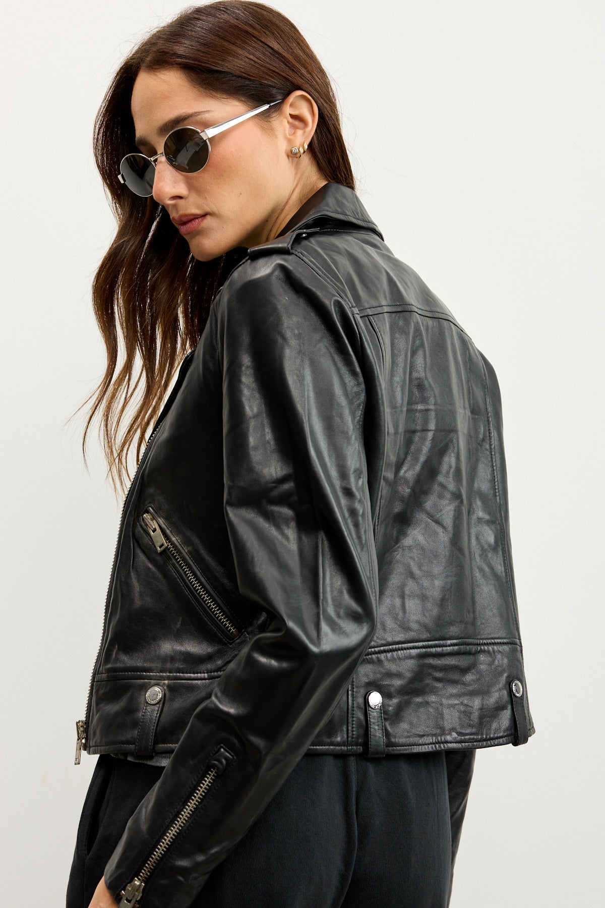 מעיל עור שחור SEMEE LEATHER JACKET