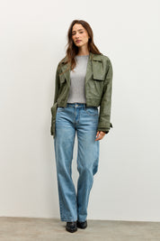 מעיל עור ירוק  ROMIE CROPPED TRENCH BIKER