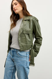 מעיל עור ירוק  ROMIE CROPPED TRENCH BIKER