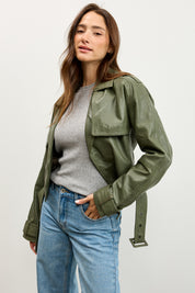 מעיל עור ירוק  ROMIE CROPPED TRENCH BIKER