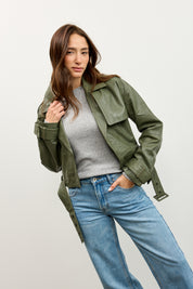 מעיל עור ירוק  ROMIE CROPPED TRENCH BIKER
