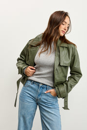 מעיל עור ירוק  ROMIE CROPPED TRENCH BIKER