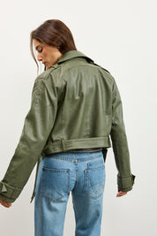 מעיל עור ירוק  ROMIE CROPPED TRENCH BIKER