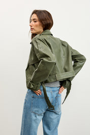 מעיל עור ירוק  ROMIE CROPPED TRENCH BIKER