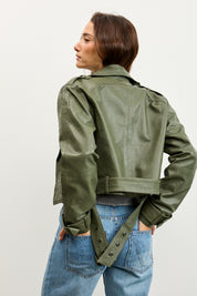מעיל עור ירוק  ROMIE CROPPED TRENCH BIKER