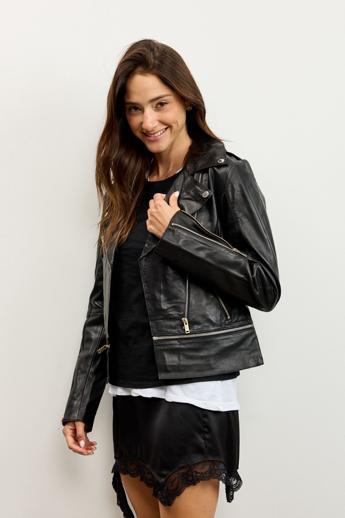 מעיל עור מתכוונן שחור AUGUSTINE ADJUSTABLE LEATHER BIKER