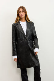 מעיל עור טרנץ׳ MELINDA OVERSIZE KNEE LENGTH LEATHER BLAZER
