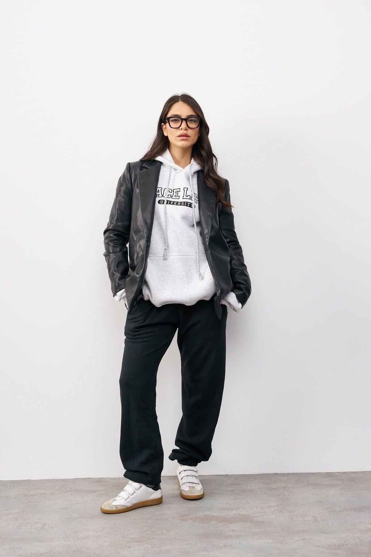 סווטשירט קפוצ׳ון אוברסייז אפור