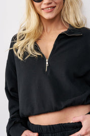 סווטשירט קו מכנס בשילוב רוכסן שחור