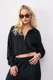 סווטשירט קו מכנס בשילוב רוכסן שחור