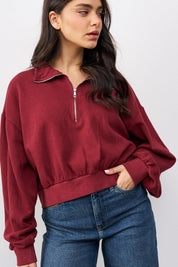 סווטשירט קו מכנס בשילוב רוכסן בורדו