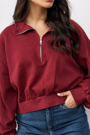 סווטשירט קו מכנס בשילוב רוכסן בורדו