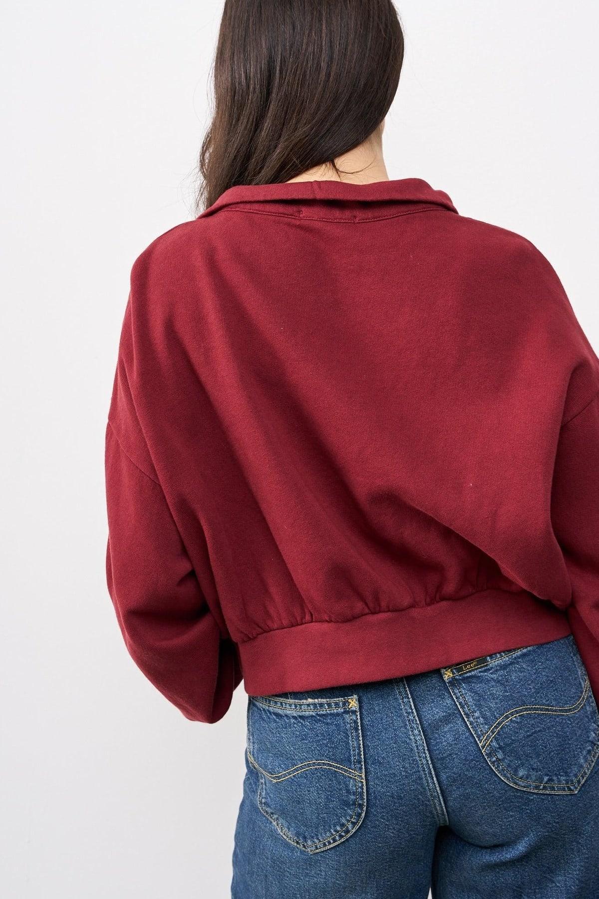 סווטשירט קו מכנס בשילוב רוכסן בורדו