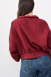 סווטשירט קו מכנס בשילוב רוכסן בורדו