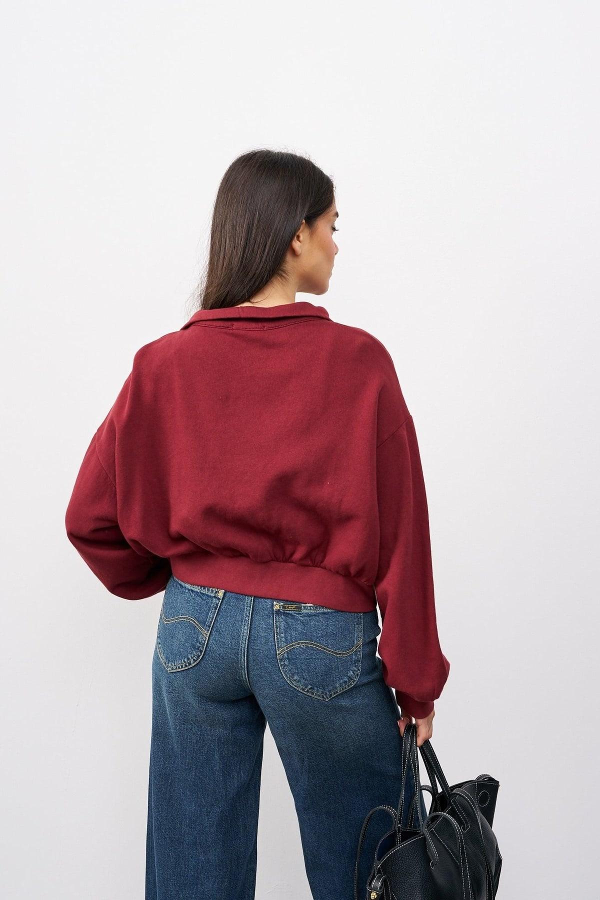 סווטשירט קו מכנס בשילוב רוכסן בורדו