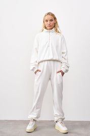 סווטשירט קו מכנס בשילוב רוכסן לבן